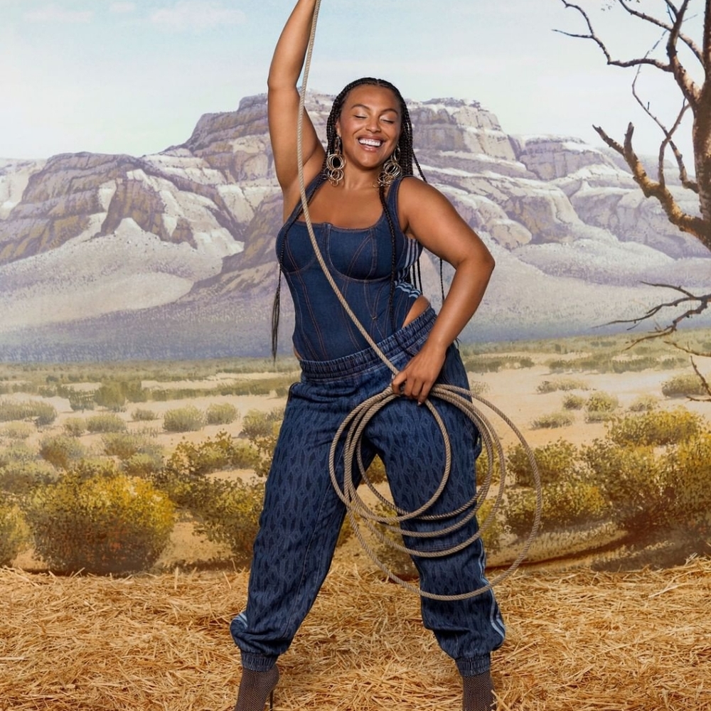 Denim body suit from ivy park x Adidas collection